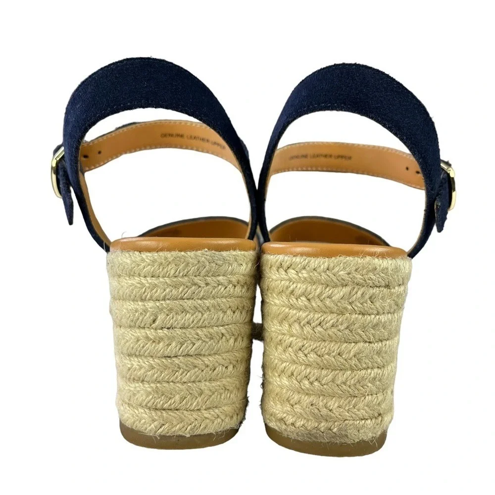 J. Crew Sandals‎ Womens Size 9.5 Blue Suede Leather Platform Espadrille Heels